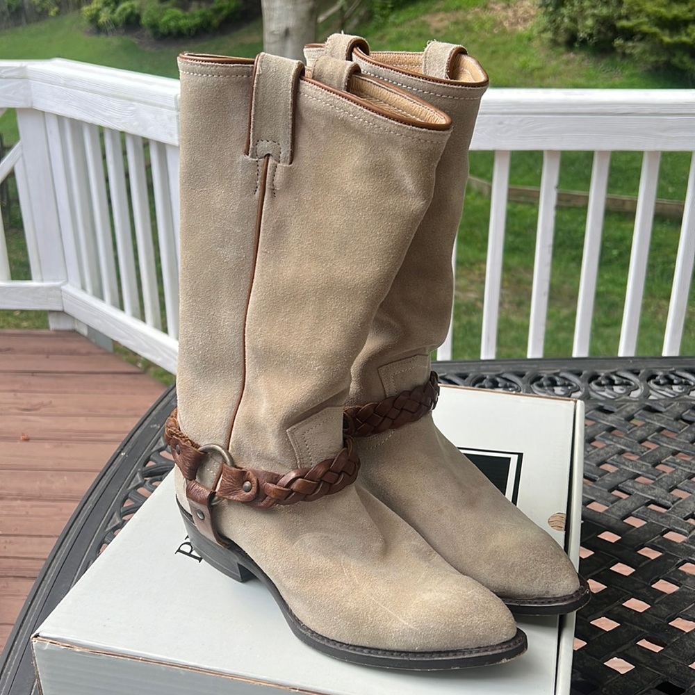 Frye Billy Braided Harness Suede Western Boots